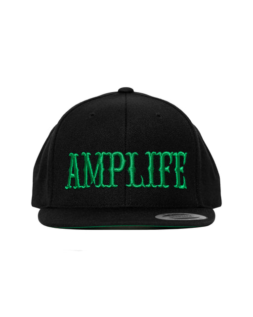 Amplife® Black & Green Flat Bill Snapback Front