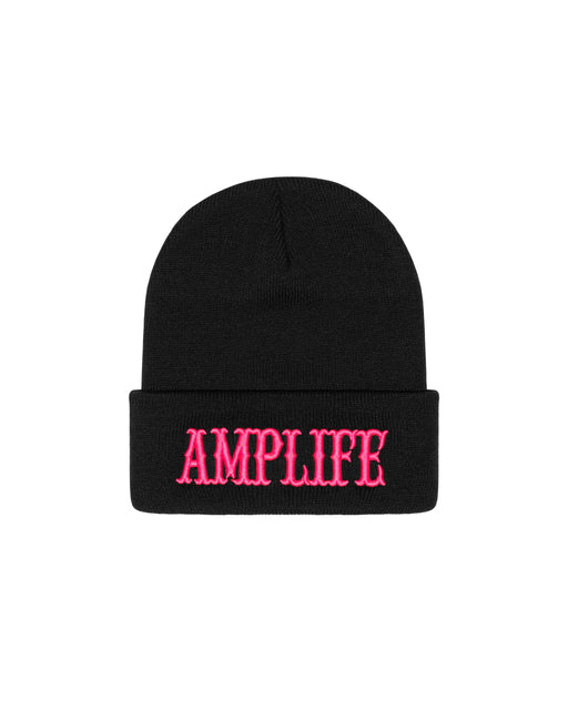 Amplife® Black & Pink Beanie Front