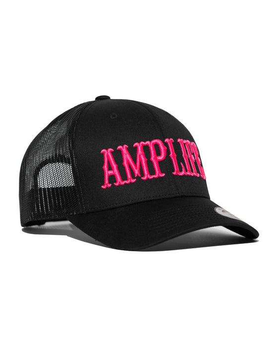 Amplife® Black & Pink Curved Bill Trucker Snapback Side