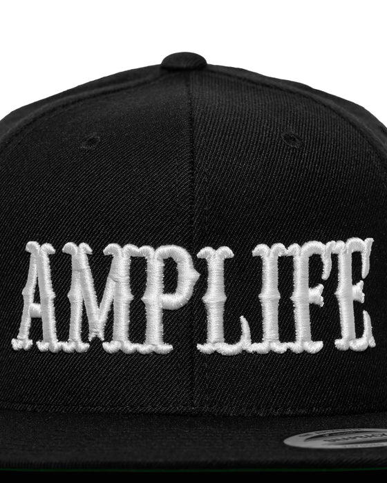 Amplife® Black & White Flat Bill Snapback Front Detail