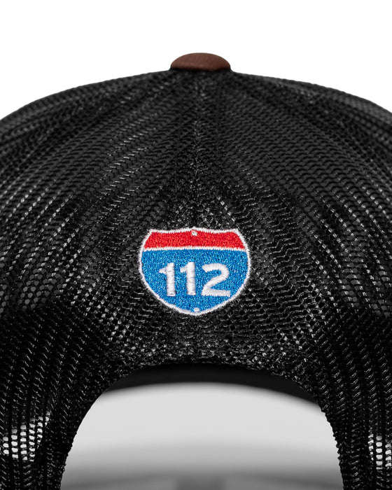 Amplife® Camo & Black Curved Bill Trucker Snapback Back Detail