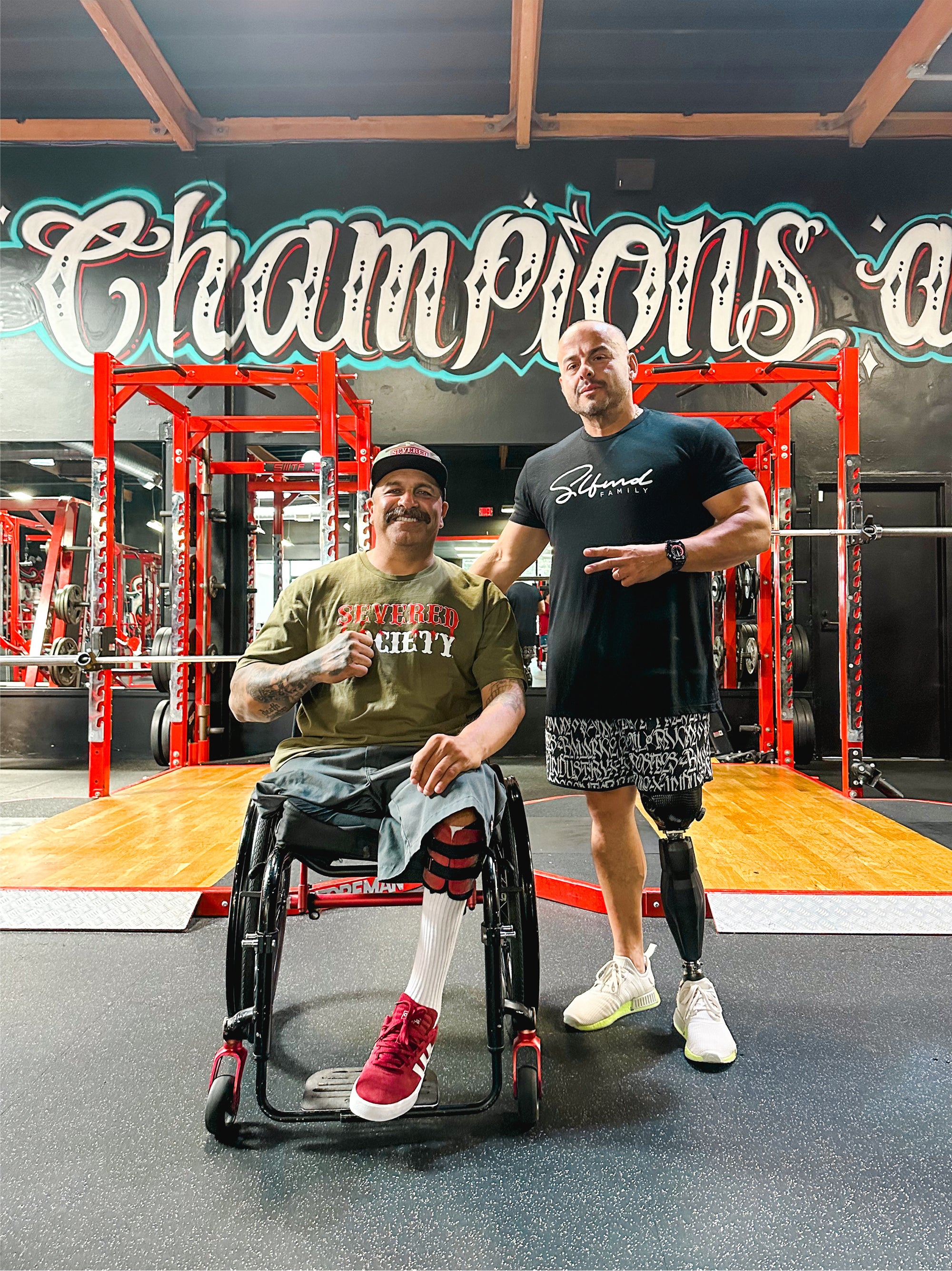 Portrait of Amplife® Foundation & Amplife® Founder Abdul Nevarez and Tomás De La Mora at Tomás' gym