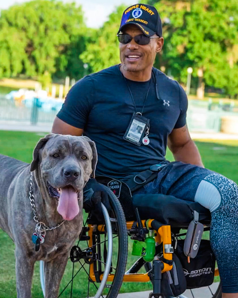 Portrait of Amplife® Supporter Tony Drees with his dog