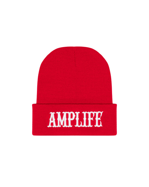 Amplife® Red & White Beanie Front