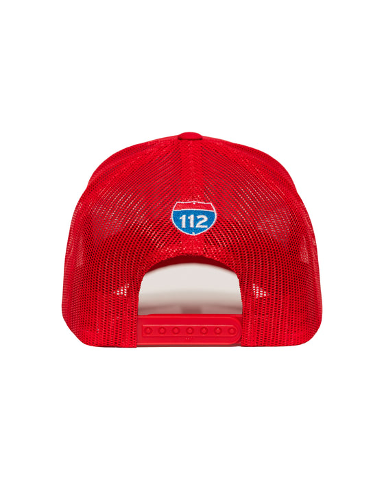 Amplife® Red & White Curved Bill Trucker Snapback Back