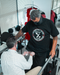 Amplife® Founder Abdul Nevarezgetting fitted for his prosthetic by Prosthetic Solutions President/CEO Wade Skardoutos.