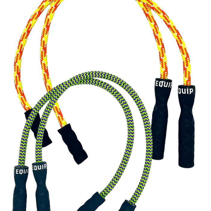 Equip Products Youth Multi Ropes™ Yellow & Orange and Green & Purple together on a white background.